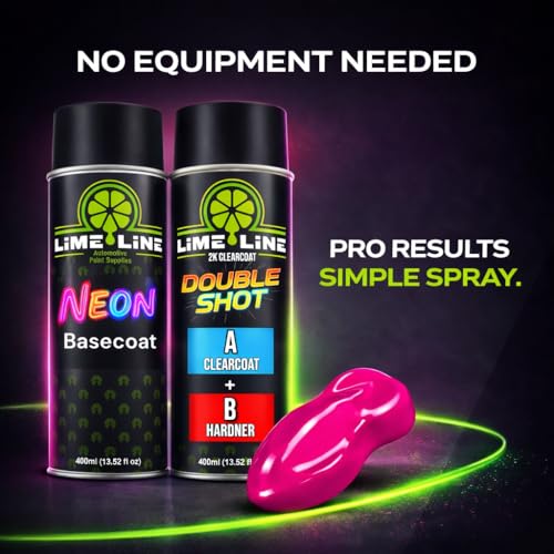 LiME LiNE Automotive Neon Basecoat Aerosol Spray Paint - Must be Clearcoated with High Gloss 2K Double Shot Clearcoat System (Neon Green + Clearcoat Kit) - color: Neon Green + Clearcoat Kit