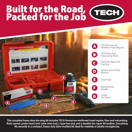 TECH Permacure Truck Tire Plug Kit, Heavy Duty Tire Repair Plugs, 40 Ct Kit