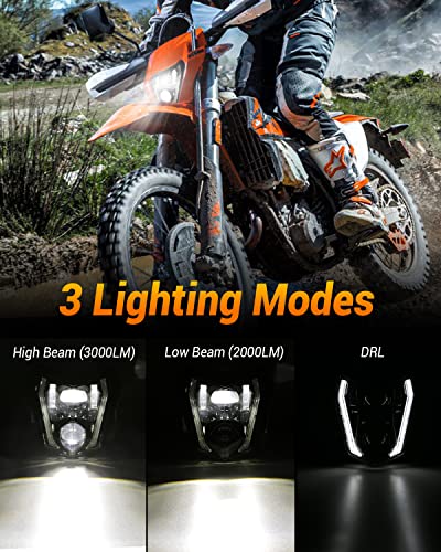 BICYACO DOT LED Dirt Bike Headlight with DRL, 66W 3000LM High Low Beam Motorcycle Headlamp Compatible with EXC XCW SXF XC 125 250 300 350 450 500 530, SMC R 690 Supermoto, Enduro Pit Bike - color: Black B