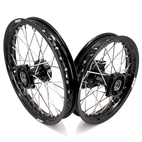 KKE 1.4 * 14 & 1.6 * 12 Spoked Kid's Wheels Rims Set for Kawasaki KX65 2000-2024 Black 14/12 Rim