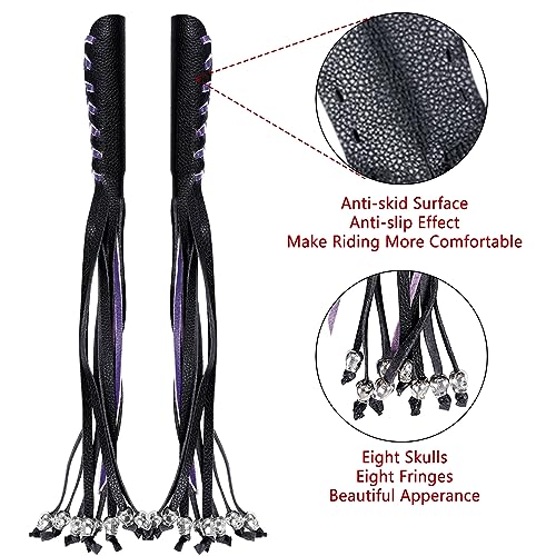 2 PCS Faux Leather Motorcycle Lever Covers with Fringes, Motorcycle Brake Clutch Lever Covers Grip Tassels Motorcycle Handlebar Handle Grip Covers, Fringed Leather Lever Covers Wraps with Skulls - color: Black & Purple Laces*1 & Black Laces*1