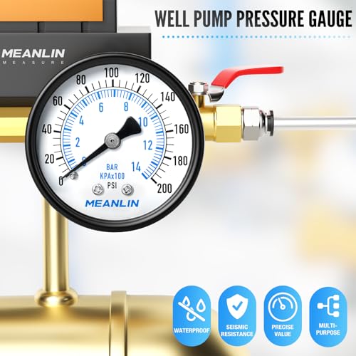 MEANLIN MEASURE 0-200Psi 2" DIAL FACE 1/4" NPT Well Pump Pressure Gauge, with 1/2" NPT and 3/8" NPT Hex Bushing, 3-2-3% Accuracy, Center Back Mount - color: 1/4"NPT Back Mount, size: 0-200Psi