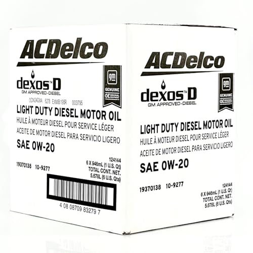 ACDelco GM Original Equipment 10-9277 (19370138) dexosD™ 0W-20 Diesel Motor Oil - 1 qt (Pack of 6) - size: 6 quart (Pack of 6)