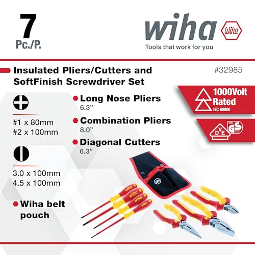 Wiha 32985 7 Piece Insulated Industrial Pliers and Screwdriver Set