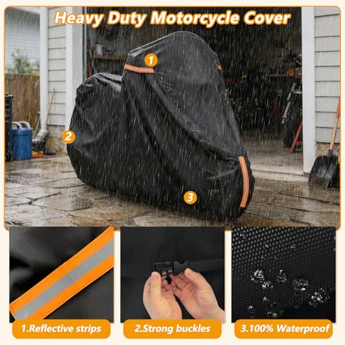 Full Enclosed Motorcycle Cover with Reflective Strips,104"W x 43"D x 59"H - size: 104"W x 43"D x 59"H