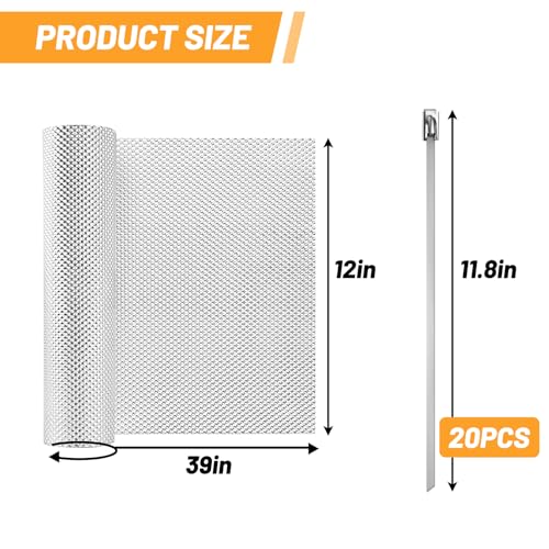 UNIFAMILY Embossed Exhaust Heat Shield Automotive, 12" x 39" Aluminum Exhaust Heat Wrap with 20 Pcs Cable Metal Zip Ties, Exhaust Wrap Heat Barrier Shield, Heat Wrap for Exhaust pipes - size: 12 Inch x 39 Inch
