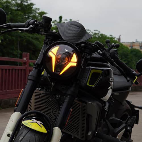 7" Round Headlight with Laser, White/Amber DRL - color: White/Amber DRL