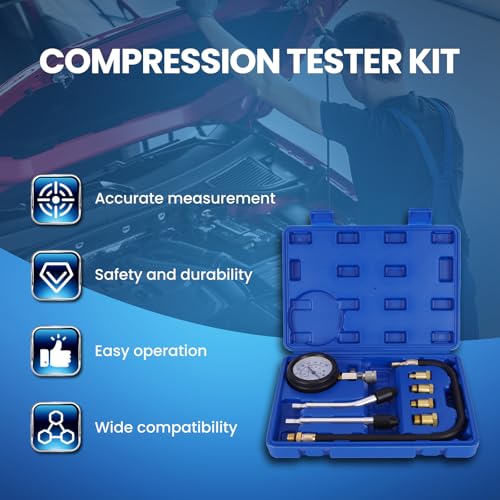 MOCA 8 PCS Compression Tester Kit Petrol Gas Engine Cylinder Pressure Gauge of 0-300 Psi, with Portable Storage Case, Automotive Tool for Motorcycle Car Truck, M10 M12 M14 M18(Blue) - color: Blue