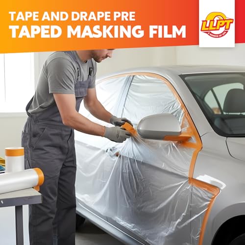 LLPT Pre-Taped Masking Film, 78.7" Unfolded x 66Ft, 0.27 Mil, 2 Pack - size: 78.7 Inch x 66 Ft