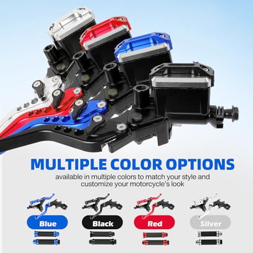 DREAMIZER Universal 7/8" 22mm Motorcycle Handlebar Brake Master Cylinder Clutch Levers CNC Left & Right Set + Hand Grips Compatible with Harley Honda Kawasaki Yamaha Suzuki (Blue) - color: Blue