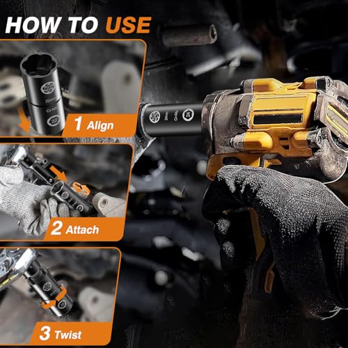 2-IN-1 Flip Lug Nut Extractor Set, 9Pcs 1/2 Inch Drive Lug Nut Removal Tool - color: 9pcs