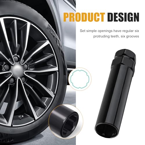 Lug Nut Socket, Steel Spline Socket Set, 6 Spline Wheel Locks Nuts Key, Lug Nut Removal Tool for 19 mm & 21 mm Hex Sockets Wrench (Black)
