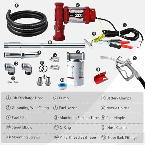 FMCNMech 12V Fuel Transfer Pump Kit, 20 GPM with Manual Nozzle - color: 20 GPM Gas & Diesel Pump