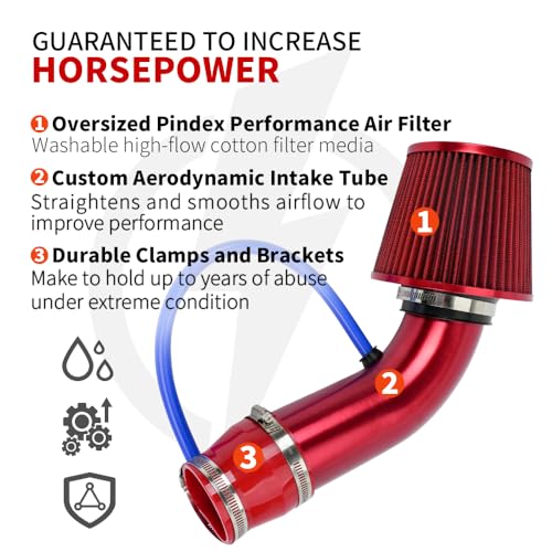 BARTOO 3'' Cold Air Intake Kit Automotive Cold Air Intake Pipe Filter Red - color: Red