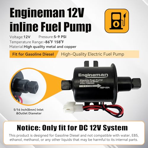Electric Fuel Pump 12V 5-9psi HEP-02A for Electric Transfer Universal Low Pressure Gas Diesel Fuel Pump for All 12V Cars Trucks Boats Carburetor Lawn Mower - size: 5-9 PSI HEP-02A