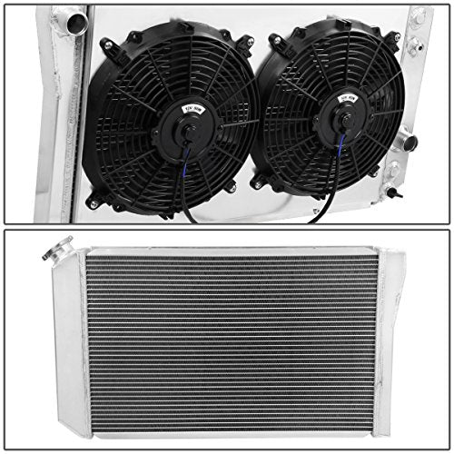 Auto Dynasty Aluminum Radiator Fan Shroud Assembly Compatible with Chevy Corvette 1984-1990 S10 S-10 Blazer V8 Conversion 1982-2002, 3-Row Aluminum Radiator with 12V Fan Shroud