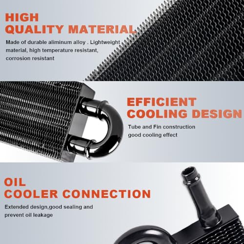 BARTOO Universal 5/16" Transmission Oil Cooler Kit, Aluminium alloy 2 Pass Tube and Fin Oil Cooler Kit (Black) - color: Black, size: 2 Pass