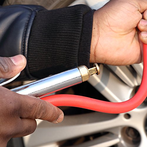 Bayonet Style Tire Inflator Gauge, with Heavy Duty Straight Head Air Chuck and 12" Hose - 10 to 90 PSI (Pack of 2) - size: Straight Head (Pack of 2)
