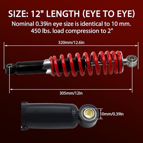 2pcs 12" Adjustable Shocks 10mm ID Go Kart Minibike - size: 10mm ID
