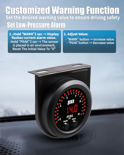15PSI Fuel Pressure Gauge Kit with 1/8NPT Electronic Sensor and LED Digital Display Pressure Meter Mounting Bracket Ultra Thin for Car & Truck - 2-1/16" (52mm)