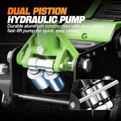 Auto Dynasty 4Ton Low Profile Floor Jack, Heavy Duty w/Dual Pistons, Green - color: Green, size: 4T Dual Pump