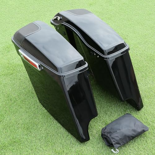 TCT-MOTORPARTS Gloss Black 5" Stretched Saddlebag Saddle Bags w/ 5x7'' Speakers Lids & LED Rear Fender System Fit For 2014-2024 Harley Street Electra Glide Road King CVO - color: Smoked Led Fender+Saddlebag w/ 5x7'' Cutout, size: Fit for 2014-Later Tourin