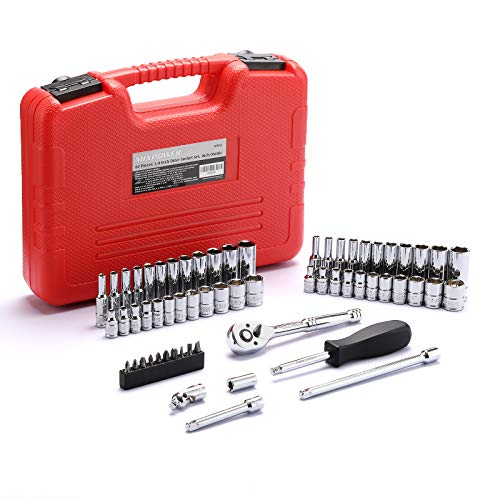 MIXPOWER 62-Piece 1/4-Inch Dr. Master Socket Set with Ratchets,Universal Joint, Extensions with 1/4'' Dr. Bits Set, SAE/Metric 6-Point 5/32-Inch - 9/16-Inch, 4 mm - 14 mm, CR-V Socket - size: 62 PCS 1/4" Dr. Master Socket Set