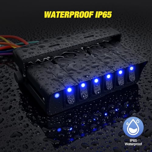 Nilight 6 Gang Rocker Switch Box Waterproof 60Amp Max - color: Blue 6 Gang Switch Box