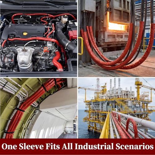 1/4" (6.5mm) ID Heat Shield Automotive Fire Sleeve, Red, 5FT - color: Red, size: 1/4 Inch (6.5mm) ID x 5FT