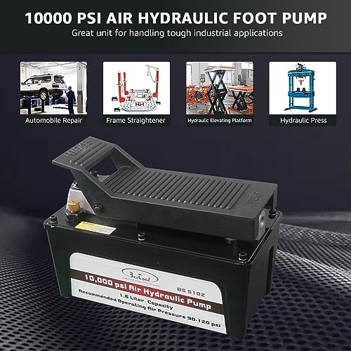 BESTOOL 10,000 PSI Air Hydraulic Pump, 1/2 Gal Reservoir, Foot-Operated - color: Black