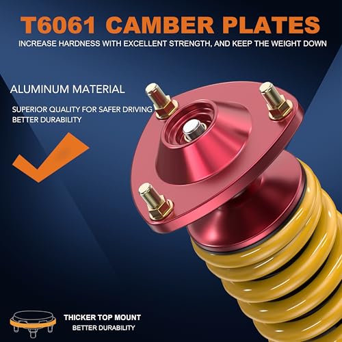 KUIPERAUTO Lowering Coilovers Struts Compatible for 2002-2006 Acura RSX DC5 Front+Rear Shocks Adjustable Height Suspension Coil Spring Strut (Only for Coupe 2.0L) (Set of 4)(Yellow) - size: 2002-2006 Acura RSX DC5