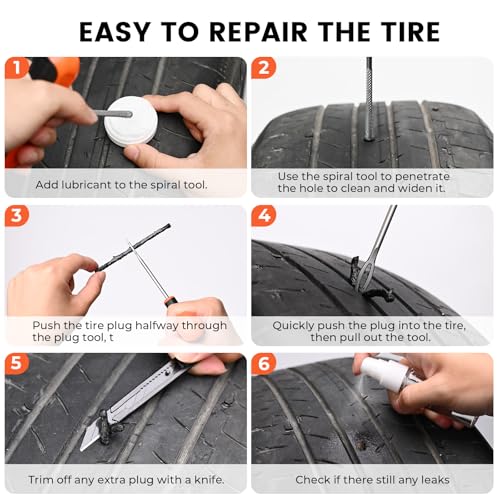 ETENWOLF Tire Repair Kit 42 Pcs, Heavy Duty Tire Plug Kit to Fix Punctures - color: Vivid Orange