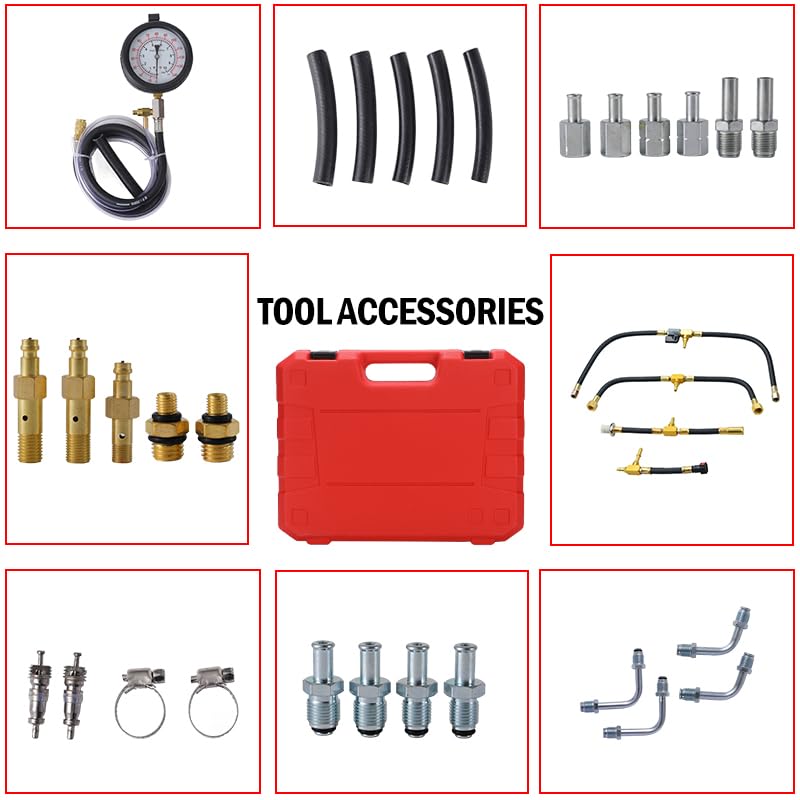 Yonligonju Fuel Injection Pressure Tester Kit 0-140 PSI Pro Auto Fuel Pressure Gauge for Fits Most Cars and Trucks