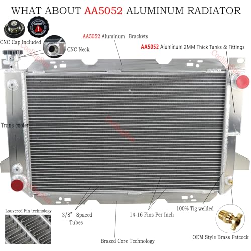 4 Row Aluminum Radiator for 1985-1997 Ford F150 F250 F350 Bronco 5.0 5.8 7.3 7.5 V8 Radiators 1988 1989 1990 1991 1992 1993 1994 1995 1996