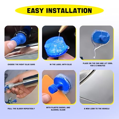 19 PCS Car Dent Puller Kit, Dent Removal Tools with T-Shape Puller, Paintless Dent Repair Tool, Dent Popper Dent Fixer, Universal Cold Glue Dent Puller for Car Dent Repaired (Silver & Blue)