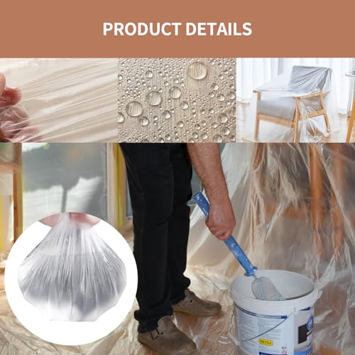 4 Rolls Pre-Taped Masking Film Plastic Sheeting Painters Plastic with Tape Paint Adhesive Protective Film Roll for Painting Covering Walls Windows Auto Body, 8.8 x 65 Feet