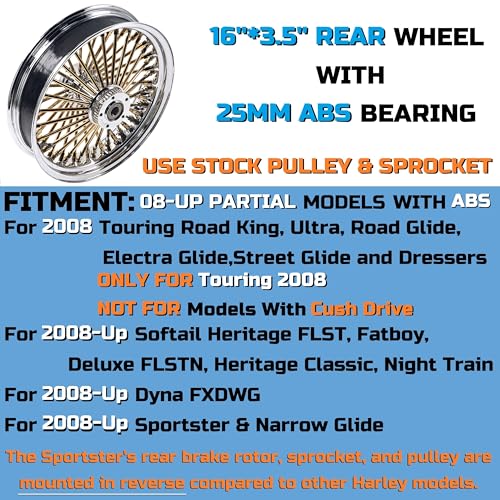 FatFlex 16" Rear Wheel Vintage Golden Spokes with 3.5" Rim - color: 16" x 3.5" Chrome+Gold+Chrome