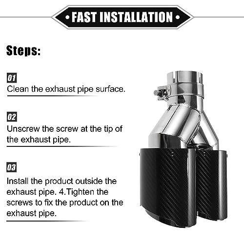 Car Dual Exhaust Tip Tail Pipe, 2.4 Inch Inlet 7.09 Inch Outlet 9.84 Inch Length Universal for Rear Muffler Tip Stainless Steel Carbon Fiber Pattern Black - color: Silver Tone