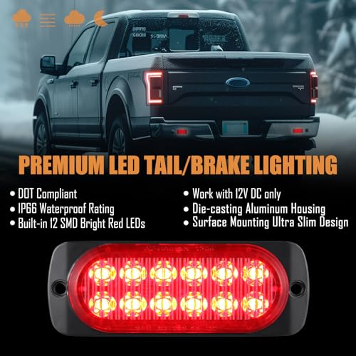 Pack of 2 Aluminum Housing Red LED Trailer Stop Brake Turn Tail Lights, DOT Compliant Waterproof Surface Mount Lighting for Truck Tractor Jeep RV - color: Red, size: 4.4 INCH