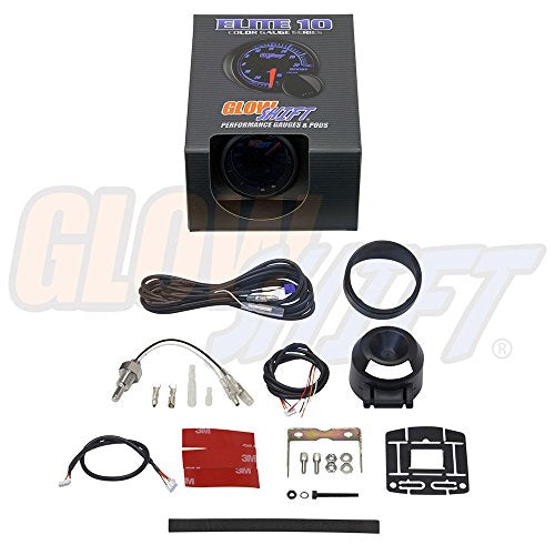 GlowShift Elite 10 Color 280F Water Coolant Temp Gauge Kit, 2-1/16" 52mm