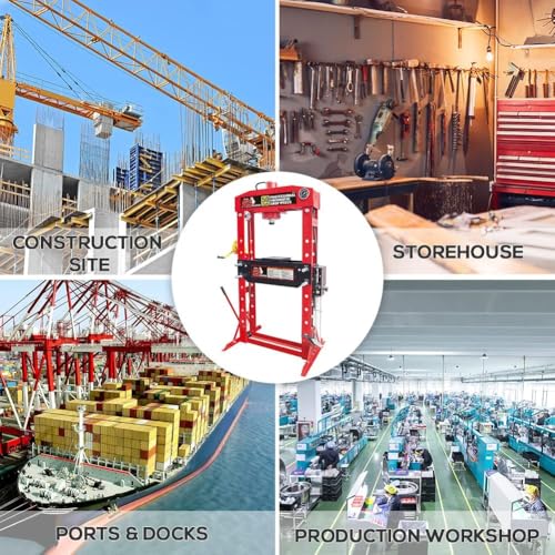 Hydraulic Shop Press, Heavy Duty H-Frame Hydraulic Press, 50 Ton Adjustable Height Floor Press with Press Plates for Metal Bending, Straightening & Bearing Removal, Garage Repair Tool Red