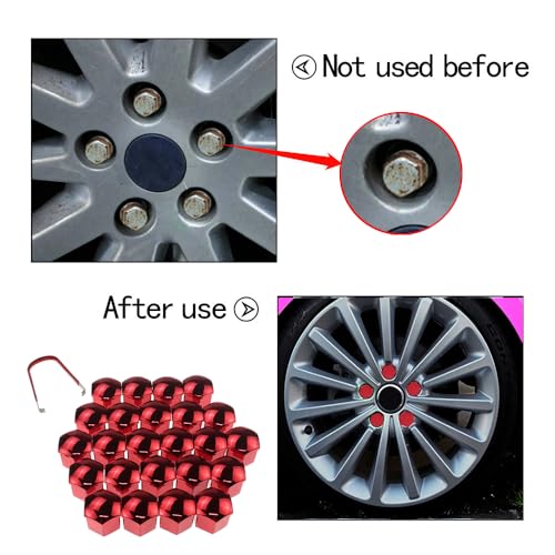24pcs Wheel Nut Cap 21mm Wheel Bolt Nut Caps Covers,Universal Anti-Rust Car Tire Nut Caps Bolt Cover,Hexagonal Plastic Tire Bolt with Removal Tool (Red) - size: 21mm-Red