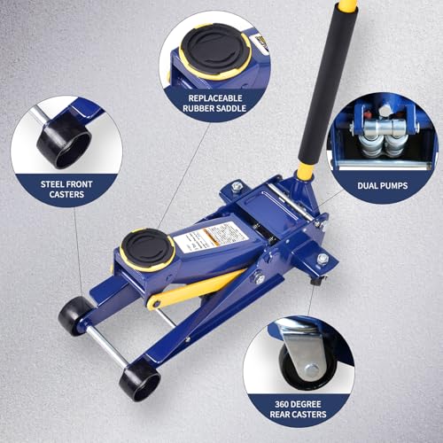 Eisen Heavy duty 3 Ton Floor Jack For All Terrain Vehicle Low Profile Hydraulic Jack, Steel Service Jack Quick Rise With Double Pump Quick Lift