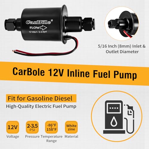 CarBole 12V Low Pressure Inline Fuel Pump 2-3.5 PSI, Electric Universal Gasoline Diesel Pump for Carburetors Cars Trucks Boats Engine Generator Replacement P60430, EP12S, 6414671 E8012S, FD0002 - size: 2-3.5 PSI + Pump Only