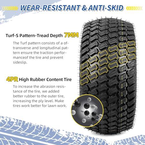 GICOOL 20x8.00-8 Tire and Wheel, 4 Ply Tubeless Lawn Mower Tire Replacement 20x8-8nhs Riding Tractor Mower and Rear Tire and Wheel Assemblies, 3.5" Offset Hub, 3/4" Borehole, and 3/16" Keyway, 2 Pack - size: 20x8.00-8 Tubeless