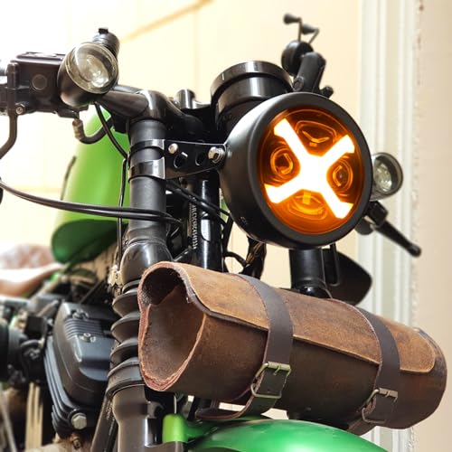 5-3/4 5.75" X-Style Yellow DRL Motorcycle Headlight with Housing - color: Yellow2