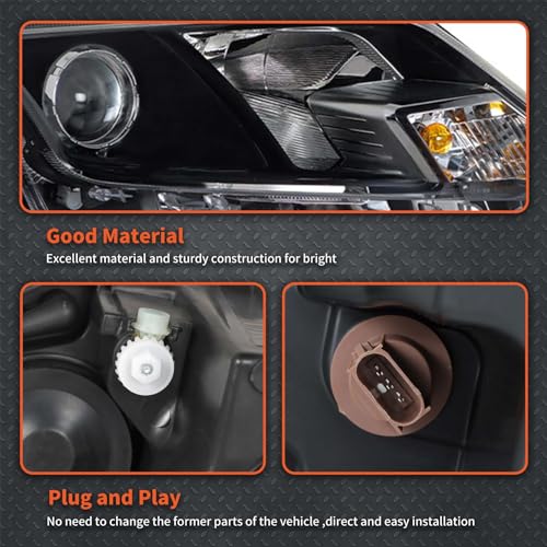 labwork Headlight Assembly Replacement for Fusion 2010-2012 Halogen Clear Len Black Interior Driver and Passenger Side Headlights FO2502273 FO2503273 - size: Passenger and Driver Side