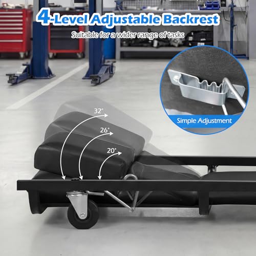 Goplus 40 Inch Rolling Creeper, Padded Mechanic Cart with Adjustable Backrest & Headrest, Heavy-Duty Automotive Rolling Creeper with 6 Swivel Casters for Garage, Repair Shop, DIY - color: Black, size: 40"