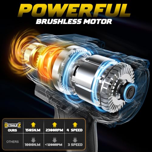 1/2" Cordless Impact Wrench 1110 Ft-lbs Compatible with DeWalt 20V Battery - color: Grey