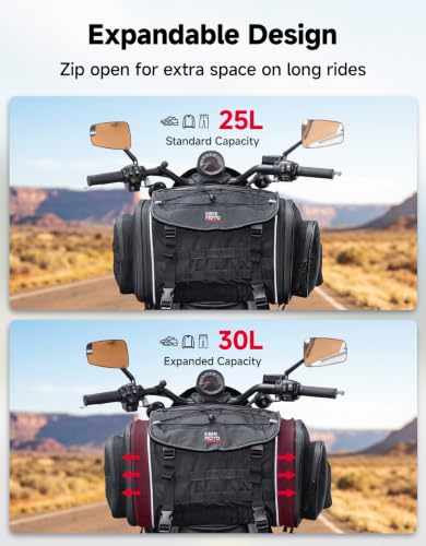 KEMIMOTO Motorcycle Travel Luggage Bags, Expandable Large Capacity Motorcycle Tail Bag, Waterproof Rear Rack Trunk, Motor Pannier Bag with Rain Cover and Straps 25L-30L - size: 25L-30L